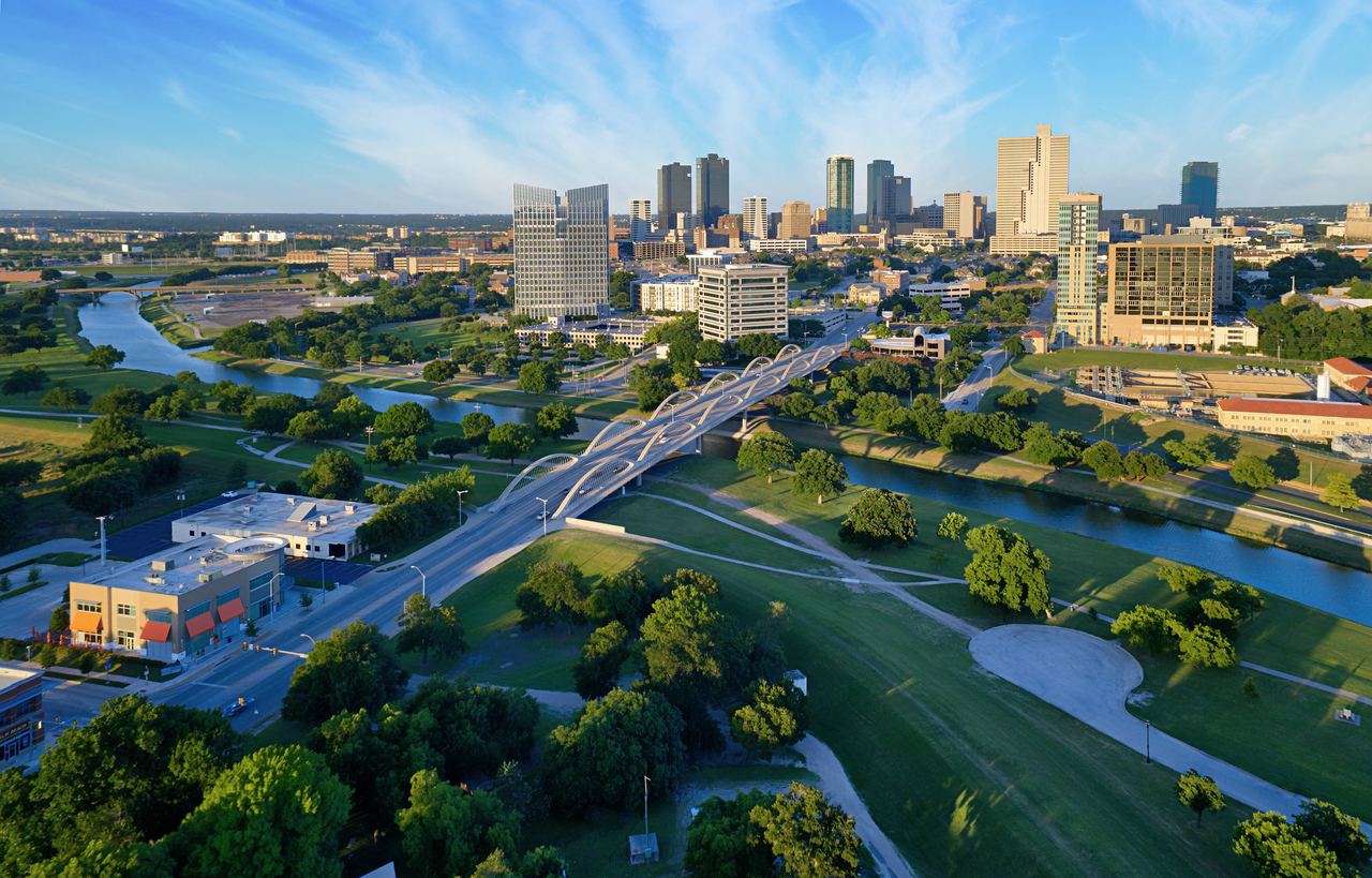 Aerial view of downtown Ft Worth Texas
